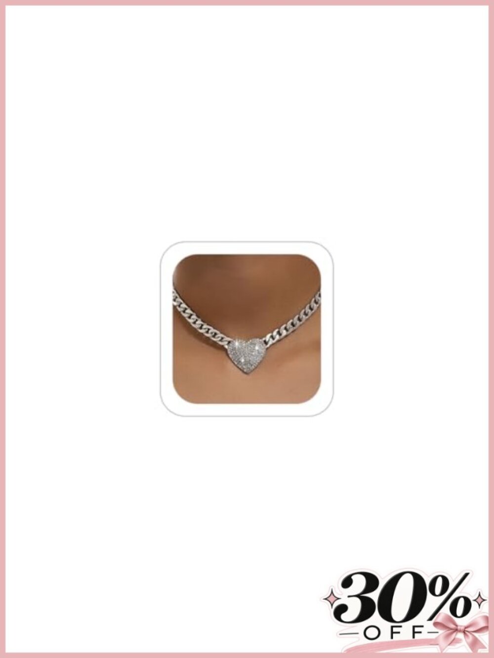 Rhinestone Heart Choker Necklace Cuban Link Chain Punk Statement Jewelry